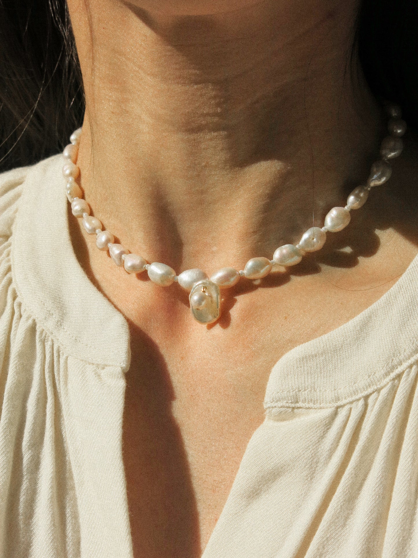 Pearl in an Oyster Necklace with Keshi Nugget Pearls, 14.75", 14K Gold Fill