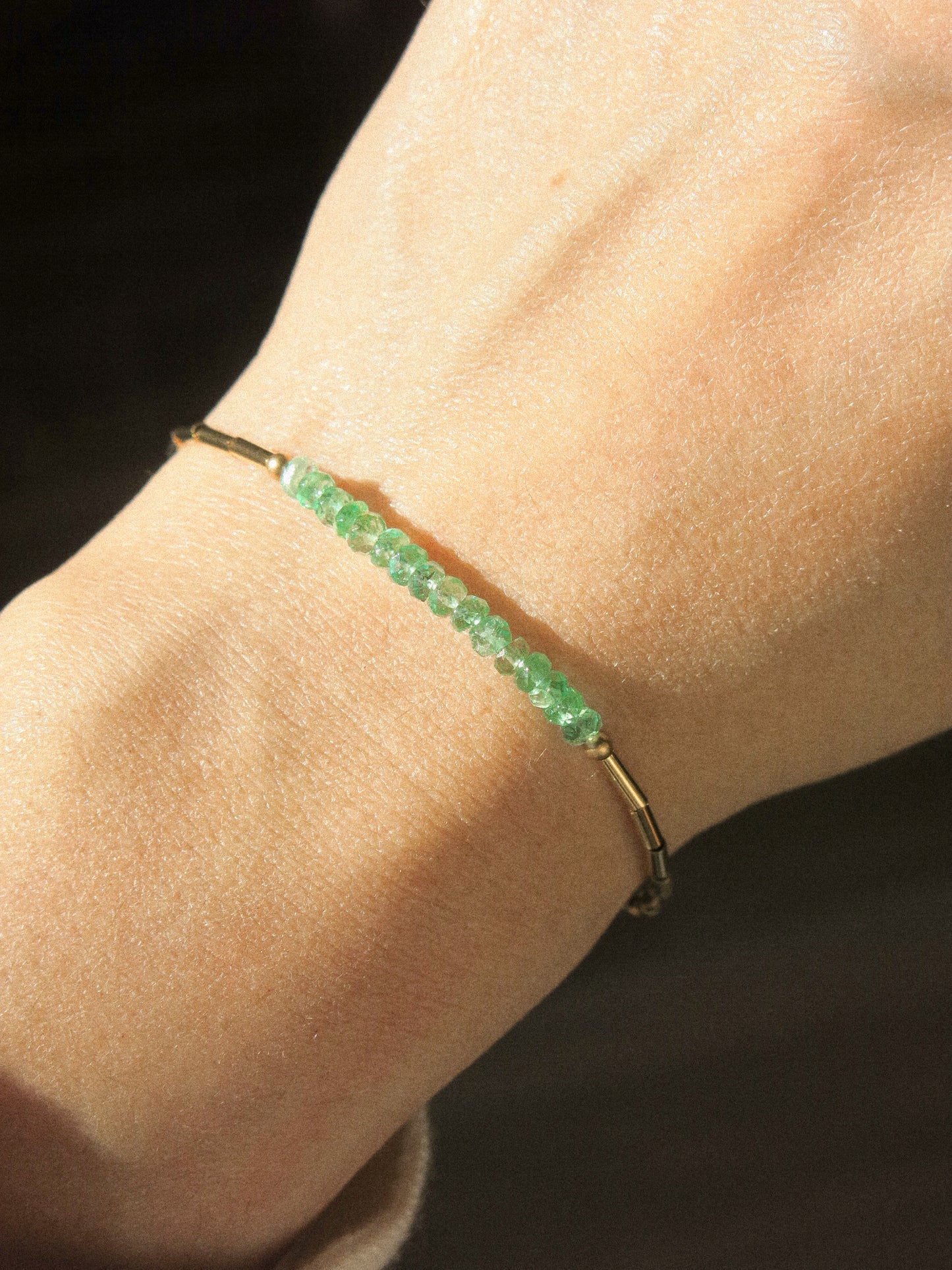 AAA Zambian Emerald and 14K Gold Fill Tube beads Bracelet with Magnetic Clasp, 6.5", 14K Gold Fill