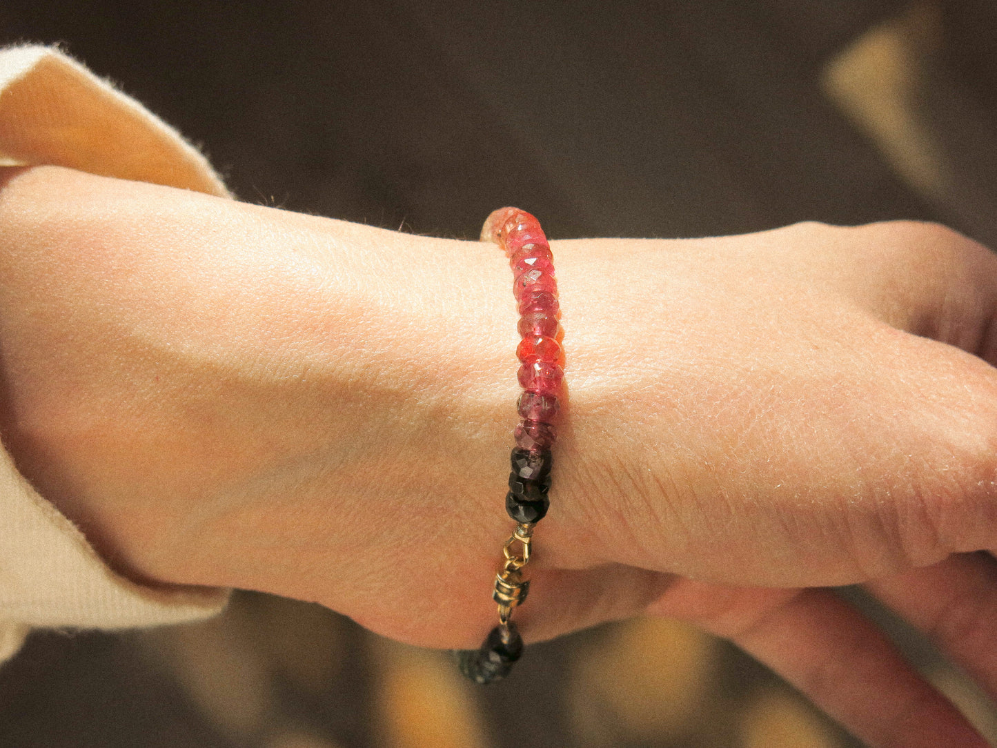 AAA Watermelon Tourmaline Ombré Bracelet with Magnetic Clasp, 6.75", 14K Gold Fill
