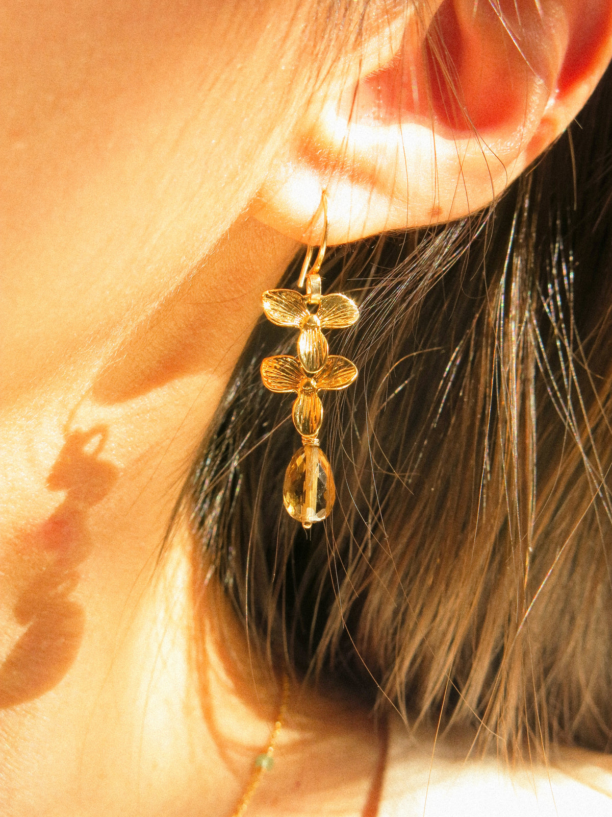 Cognac Quartz Floral Cascading Earrings, 14K Gold Fill