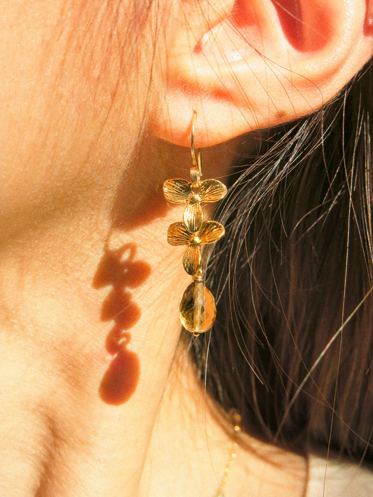 Cognac Quartz Floral Cascading Earrings, 14K Gold Fill