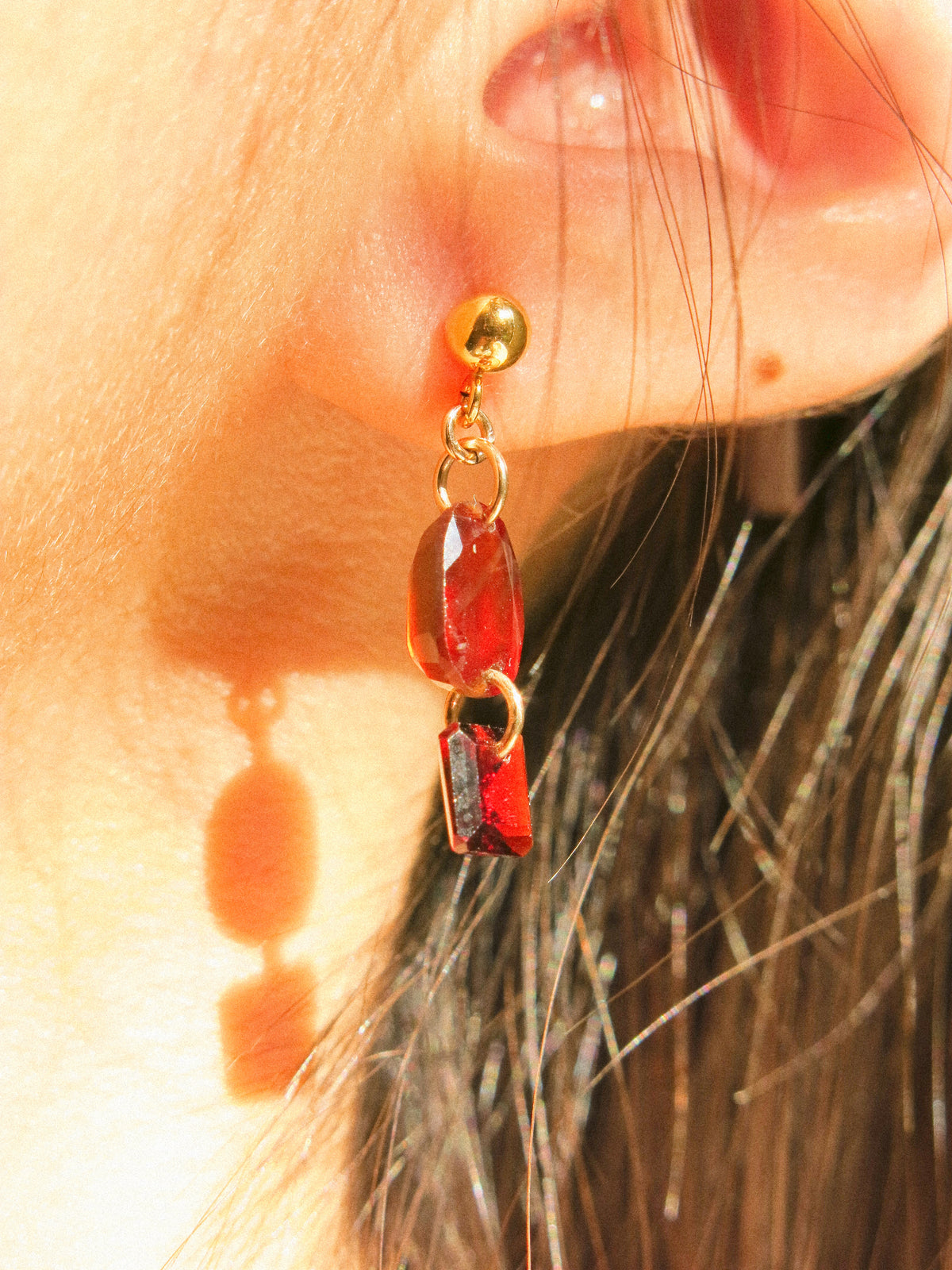 Hessonite Garnet and Mozambique Garnet Post Earrings, 14K Gold Fill