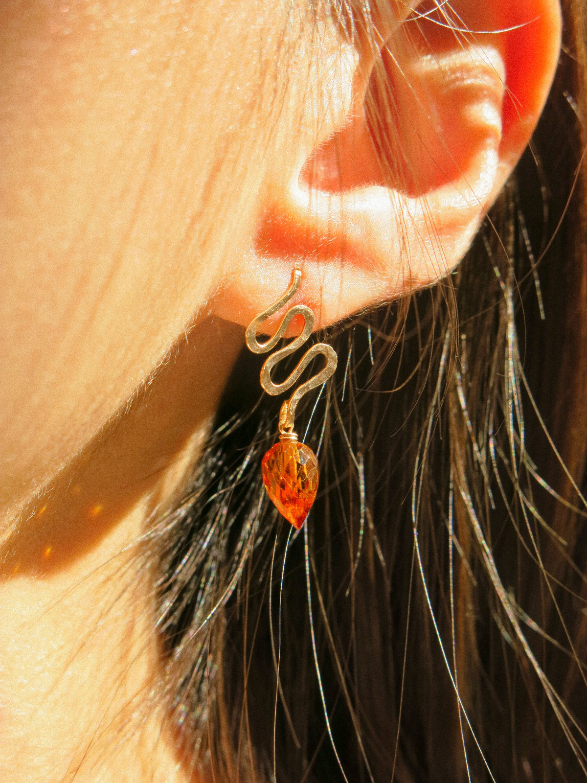 Petit Serpent: Textured Mini Snake and Brandy Citrine Earrings, 14K Gold Fill