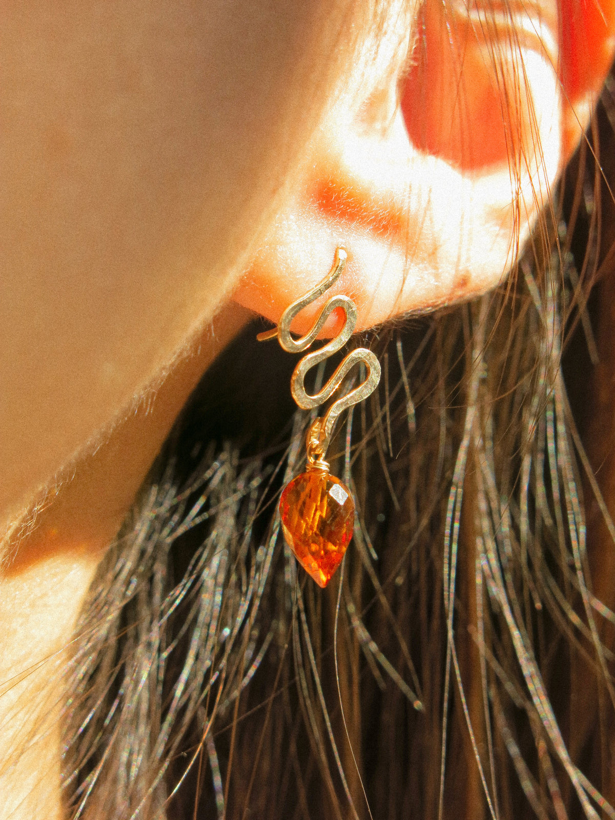 Petit Serpent: Textured Mini Snake and Brandy Citrine Earrings, 14K Gold Fill
