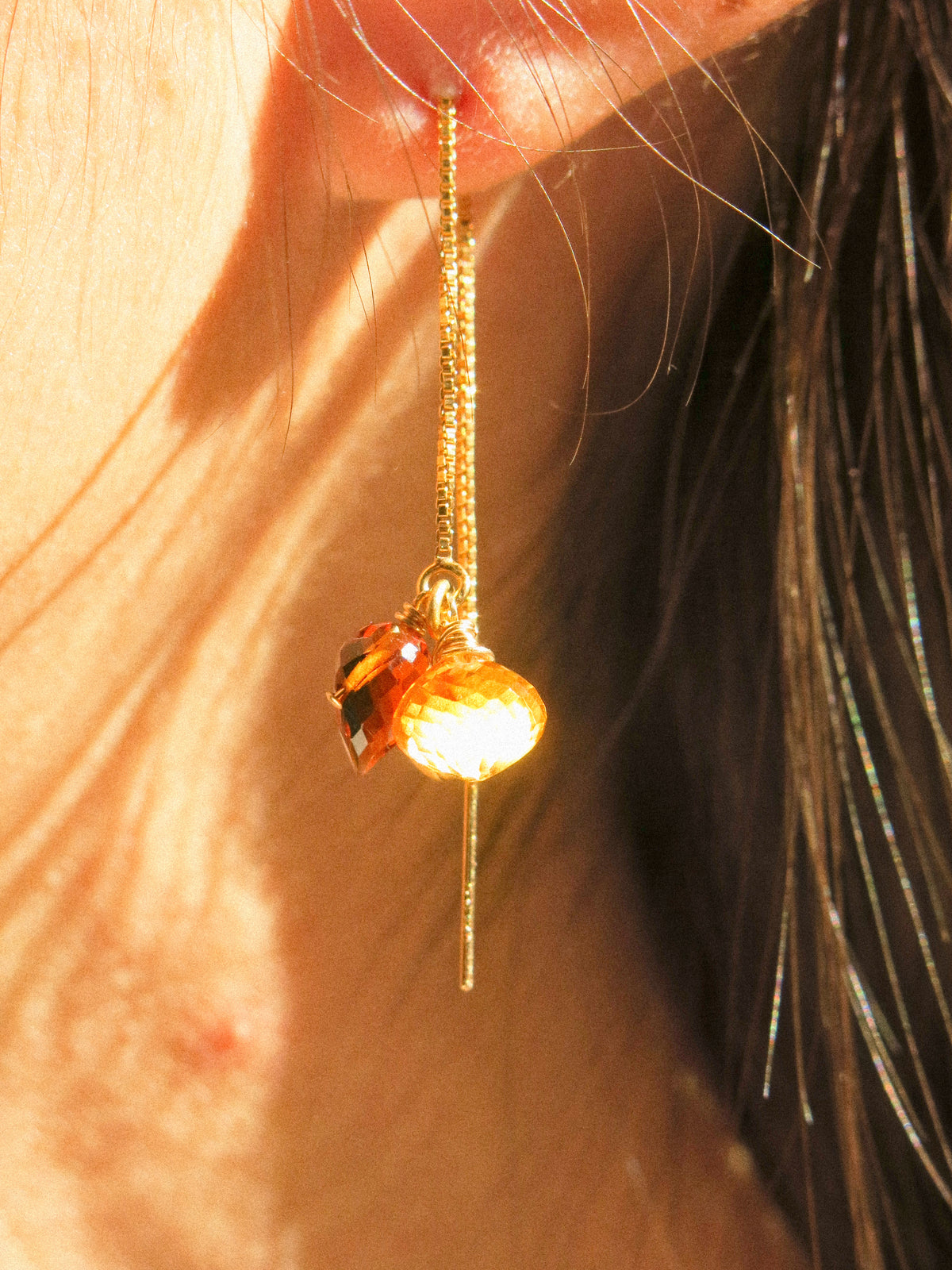Golden Hour Threaders: Citrine and Gold Vermeil Charm Threader Earrings, 14K Gold Fill