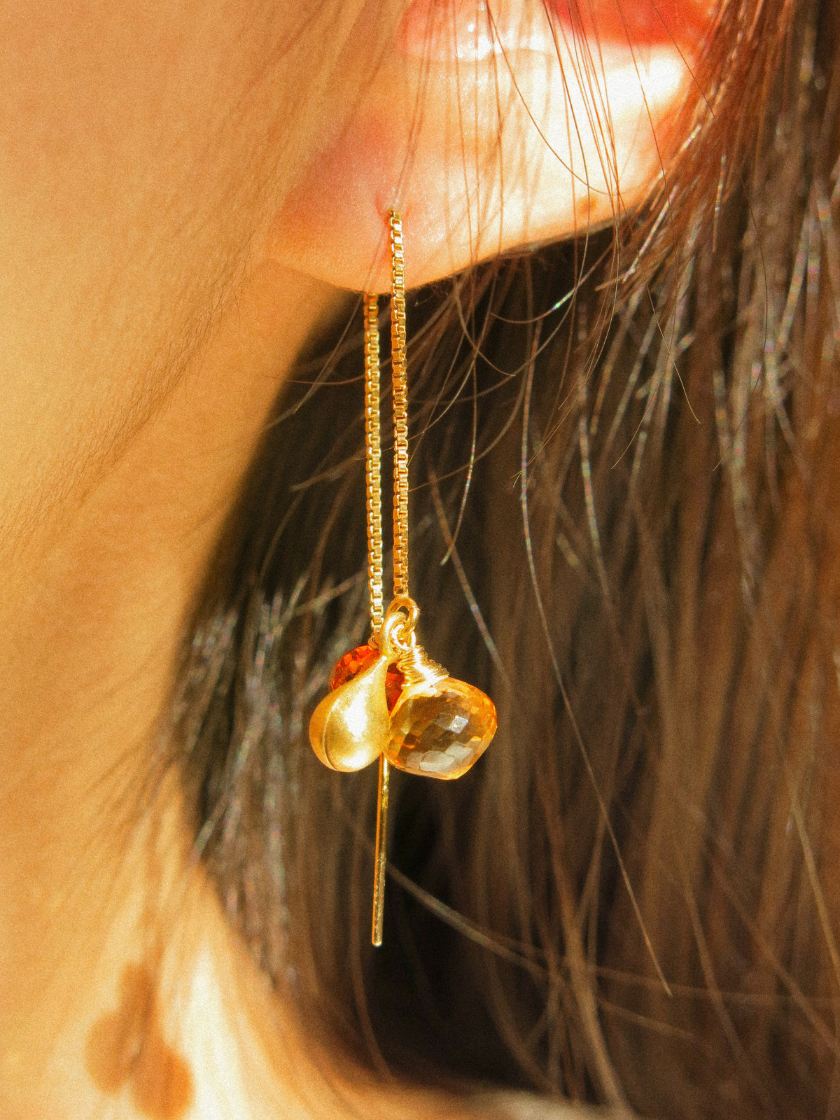 Golden Hour Threaders: Citrine and Gold Vermeil Charm Threader Earrings, 14K Gold Fill