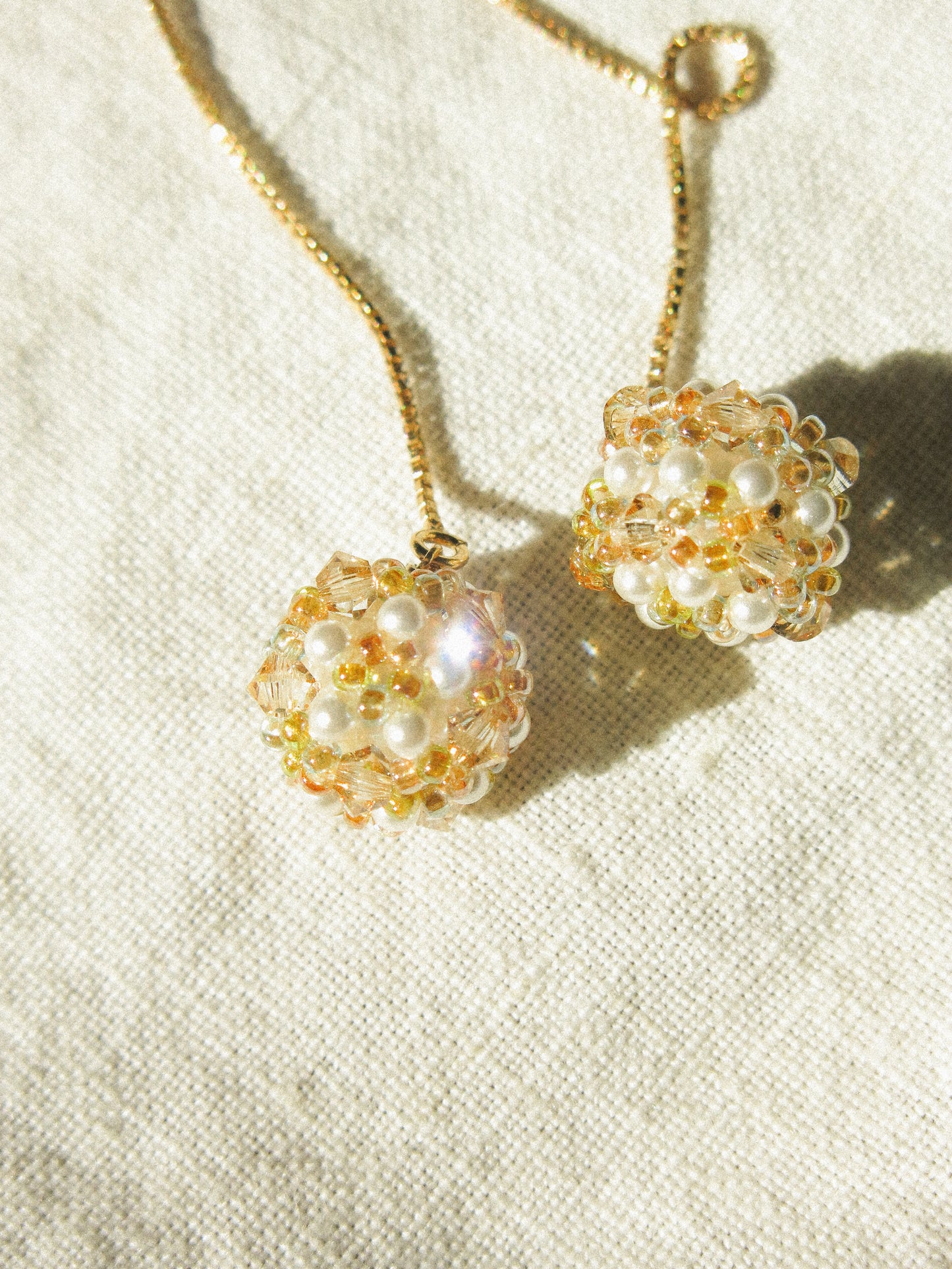 Sphere Threaders in Bloom: Beaded with Miyuki Glass Beads and Swarovski Crystals, 14K Gold Fill