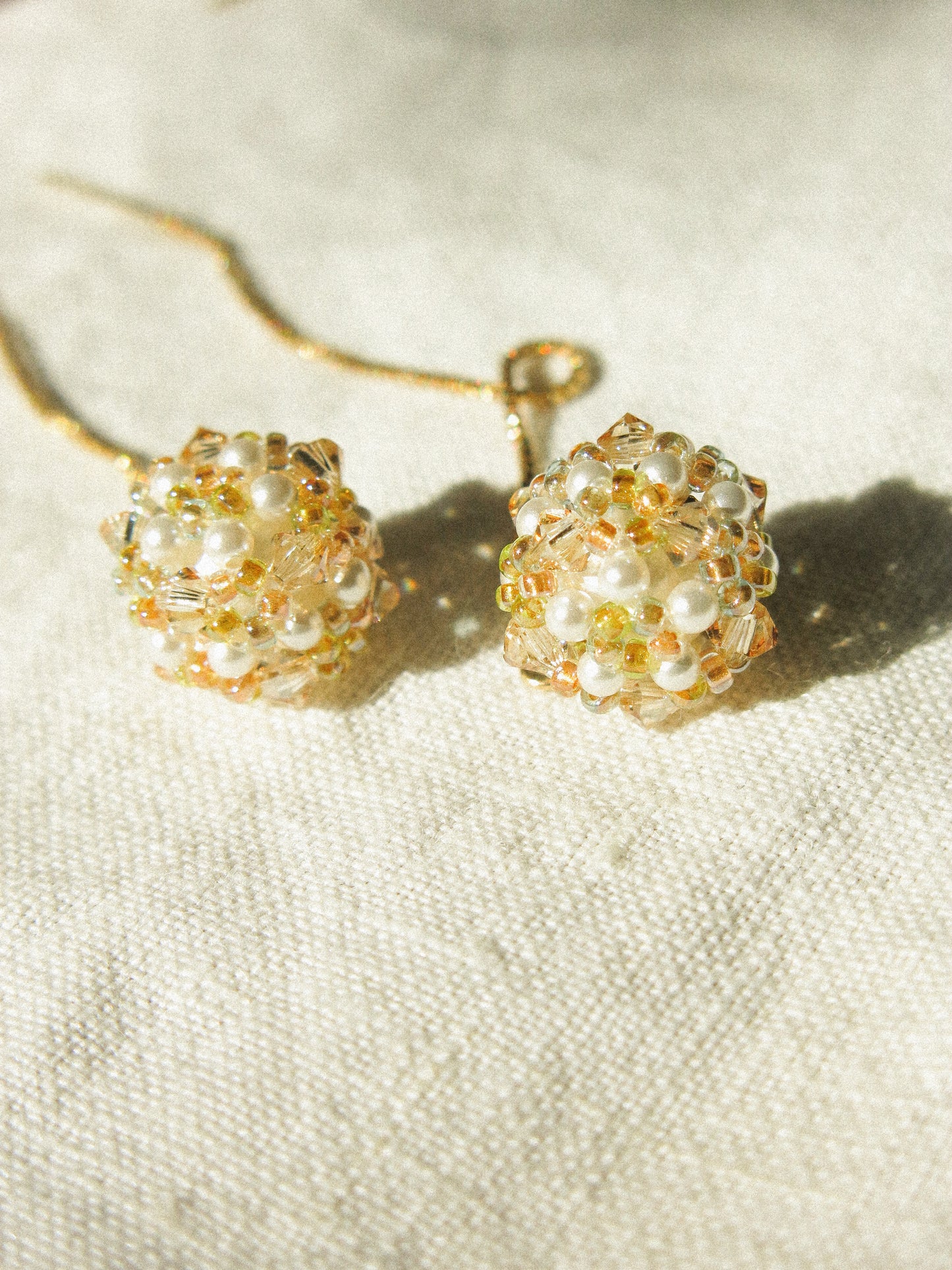 Sphere Threaders in Bloom: Beaded with Miyuki Glass Beads and Swarovski Crystals, 14K Gold Fill