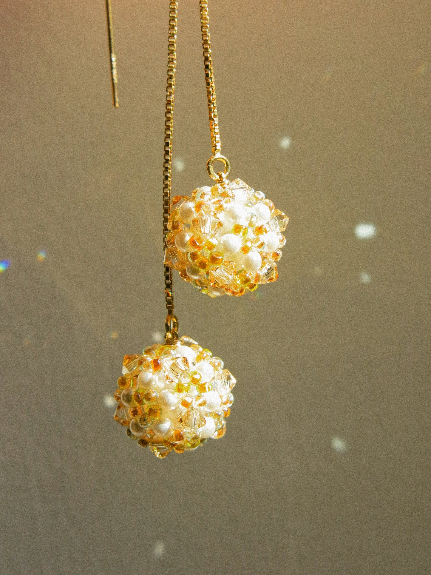 Sphere Threaders in Bloom: Beaded with Miyuki Glass Beads and Swarovski Crystals, 14K Gold Fill