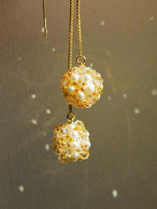 Sphere Threaders in Bloom: Beaded with Miyuki Glass Beads and Swarovski Crystals, 14K Gold Fill
