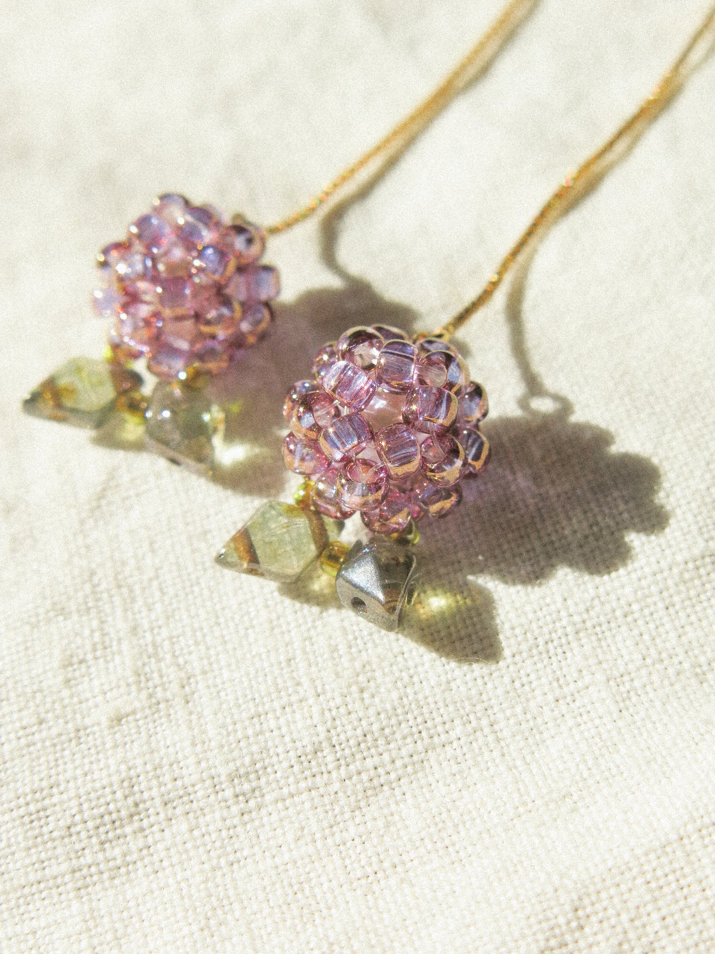 Plum Threader Earrings with Leaf, 14K Gold Fill