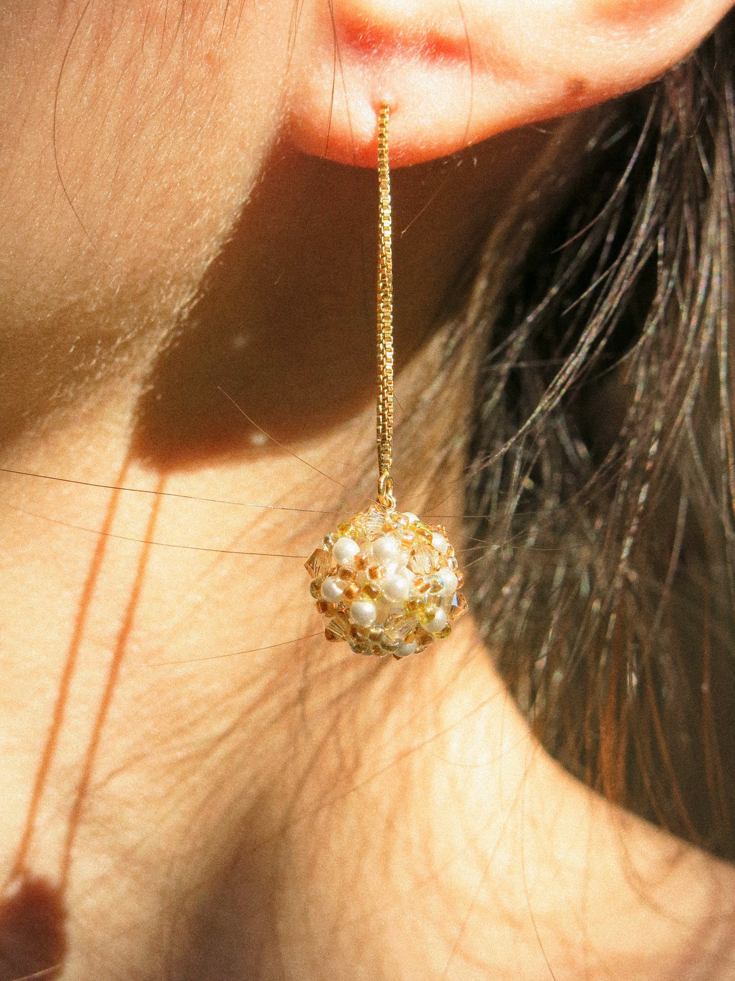 Sphere Threaders in Bloom: Beaded with Miyuki Glass Beads and Swarovski Crystals, 14K Gold Fill
