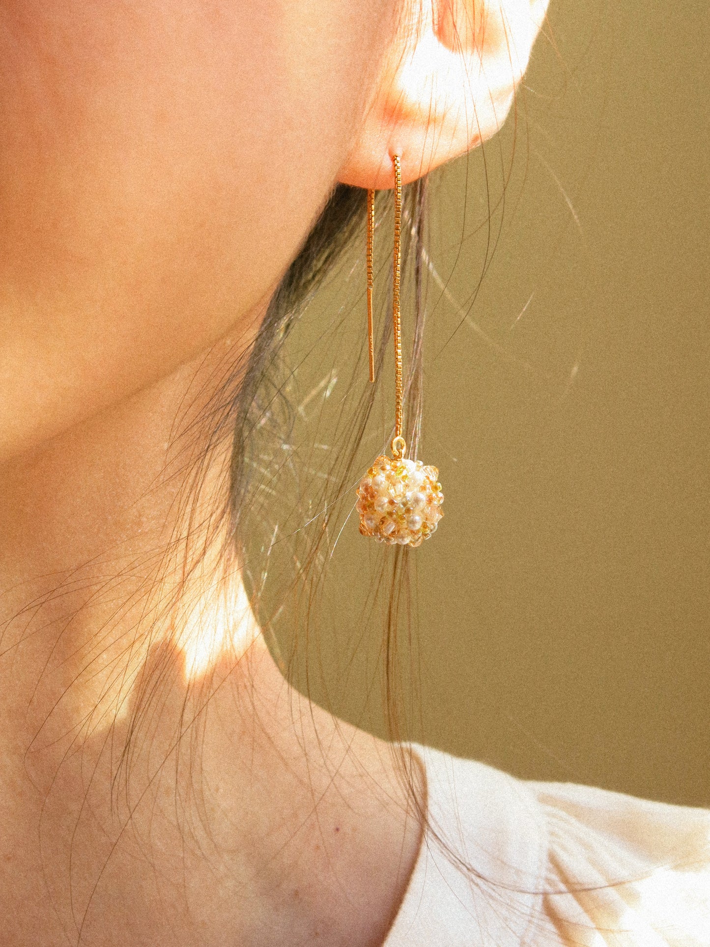 Sphere Threaders in Bloom: Beaded with Miyuki Glass Beads and Swarovski Crystals, 14K Gold Fill