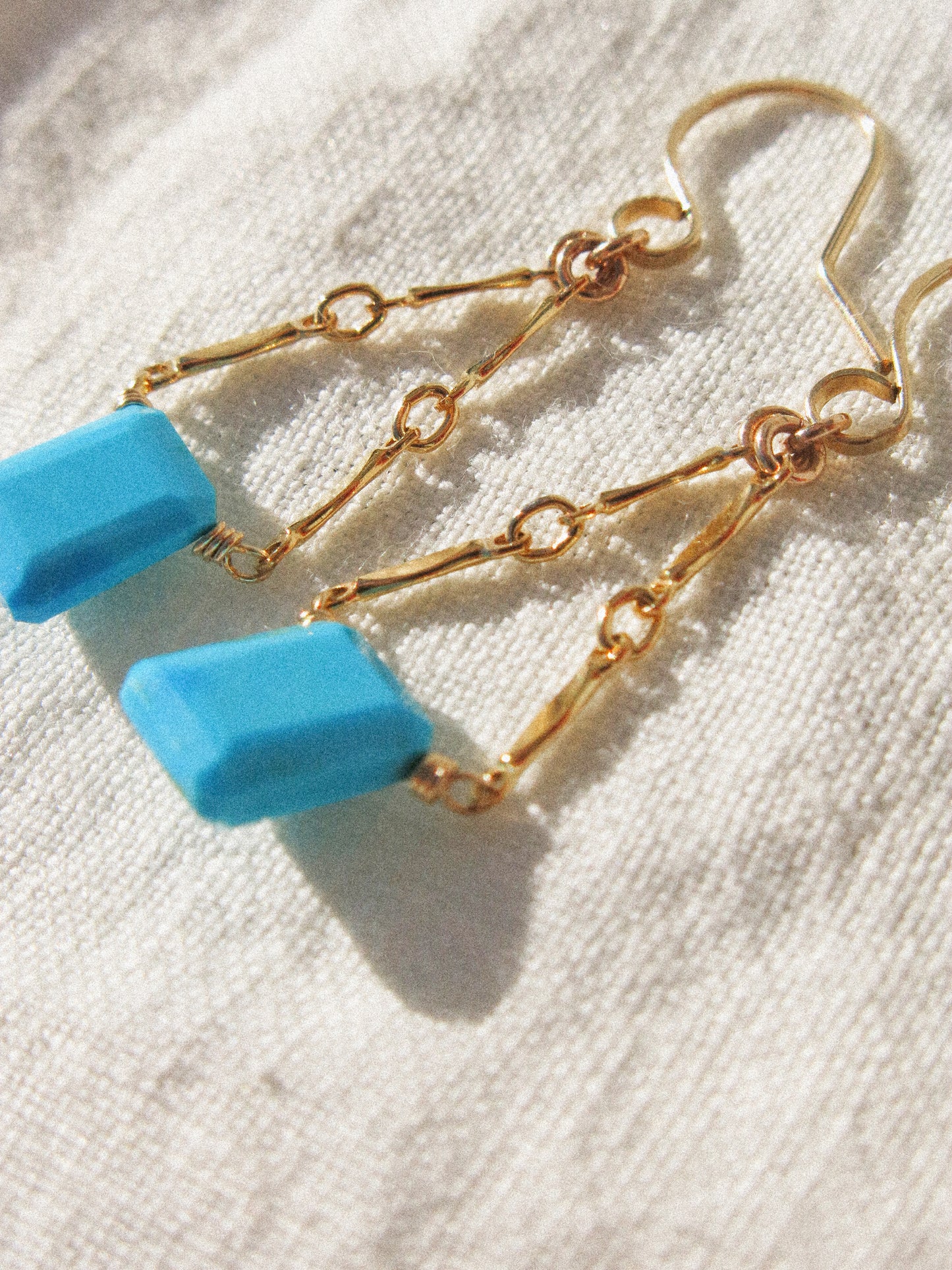 Catcher Earrings in Emerald Cut Kingman Turquoise in 14K Gold Fill