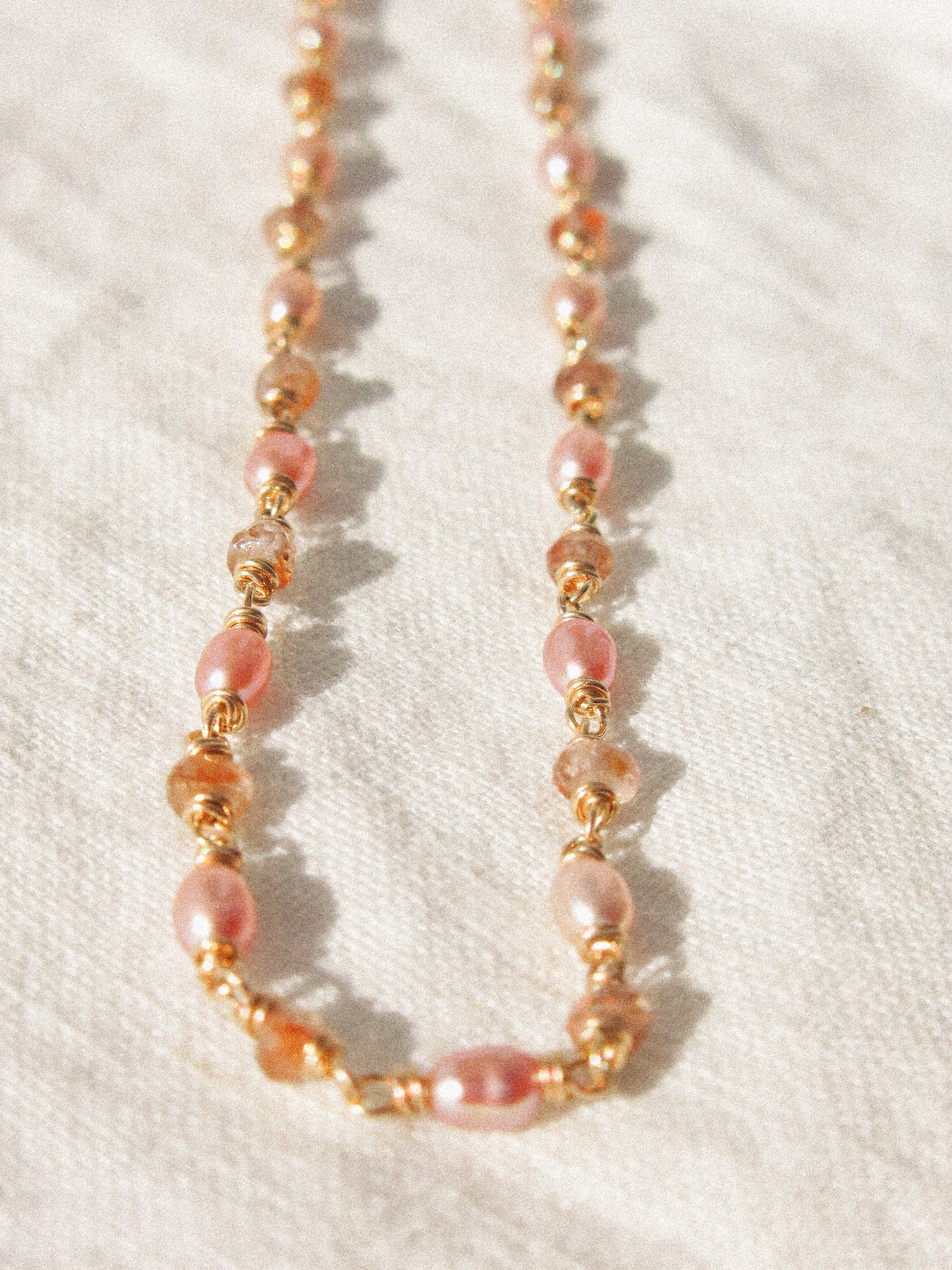 Pink Oval Pearl and Rose Champagne Zircon Delicate Choker Necklace