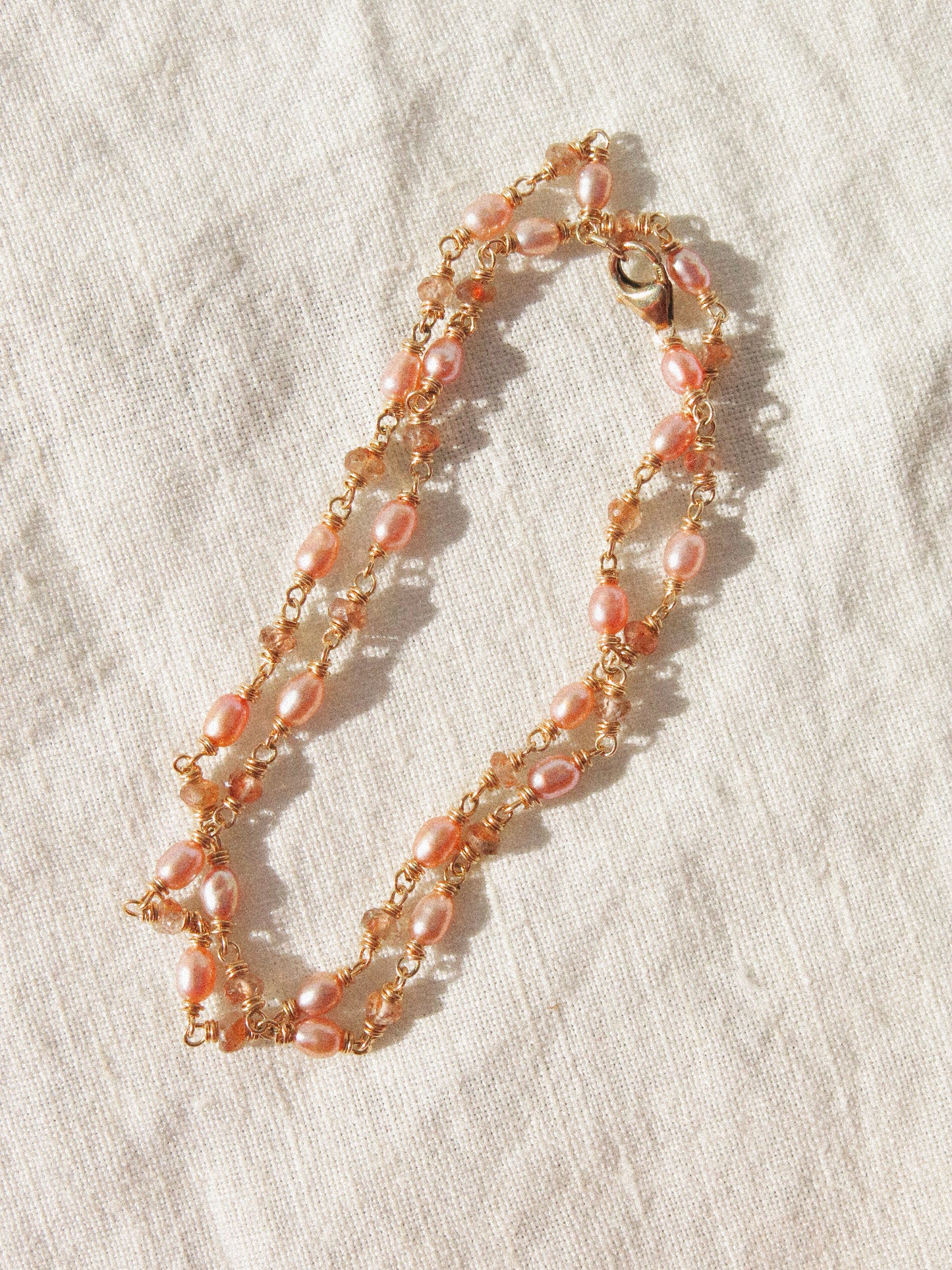 Pink Oval Pearl and Rose Champagne Zircon Delicate Choker Necklace