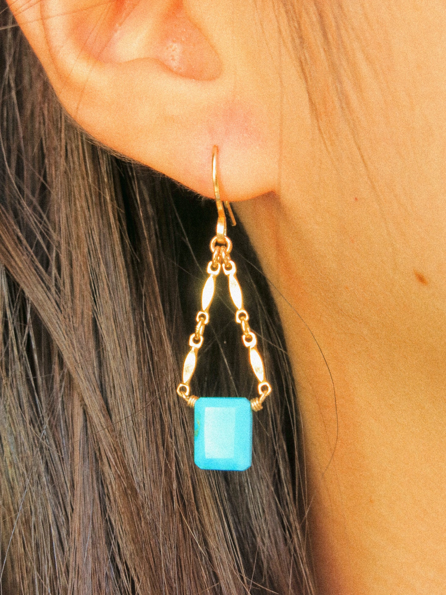 Catcher Earrings in Emerald Cut Kingman Turquoise in 14K Gold Fill