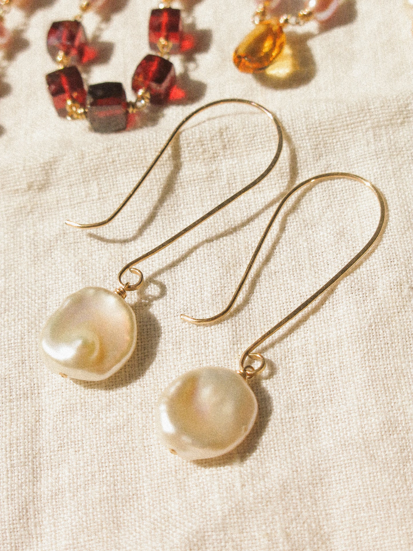 Rose White AAA Keshi Pearl Long Hook Dangle Earrings