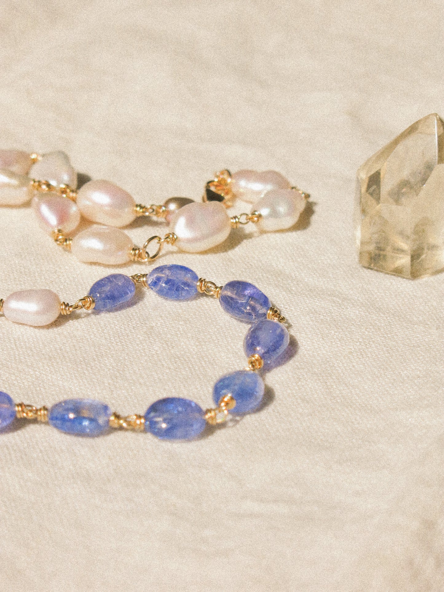 Organic White Keshi Pearl and Smooth Oval Tanzanite Delicate Choker Necklace