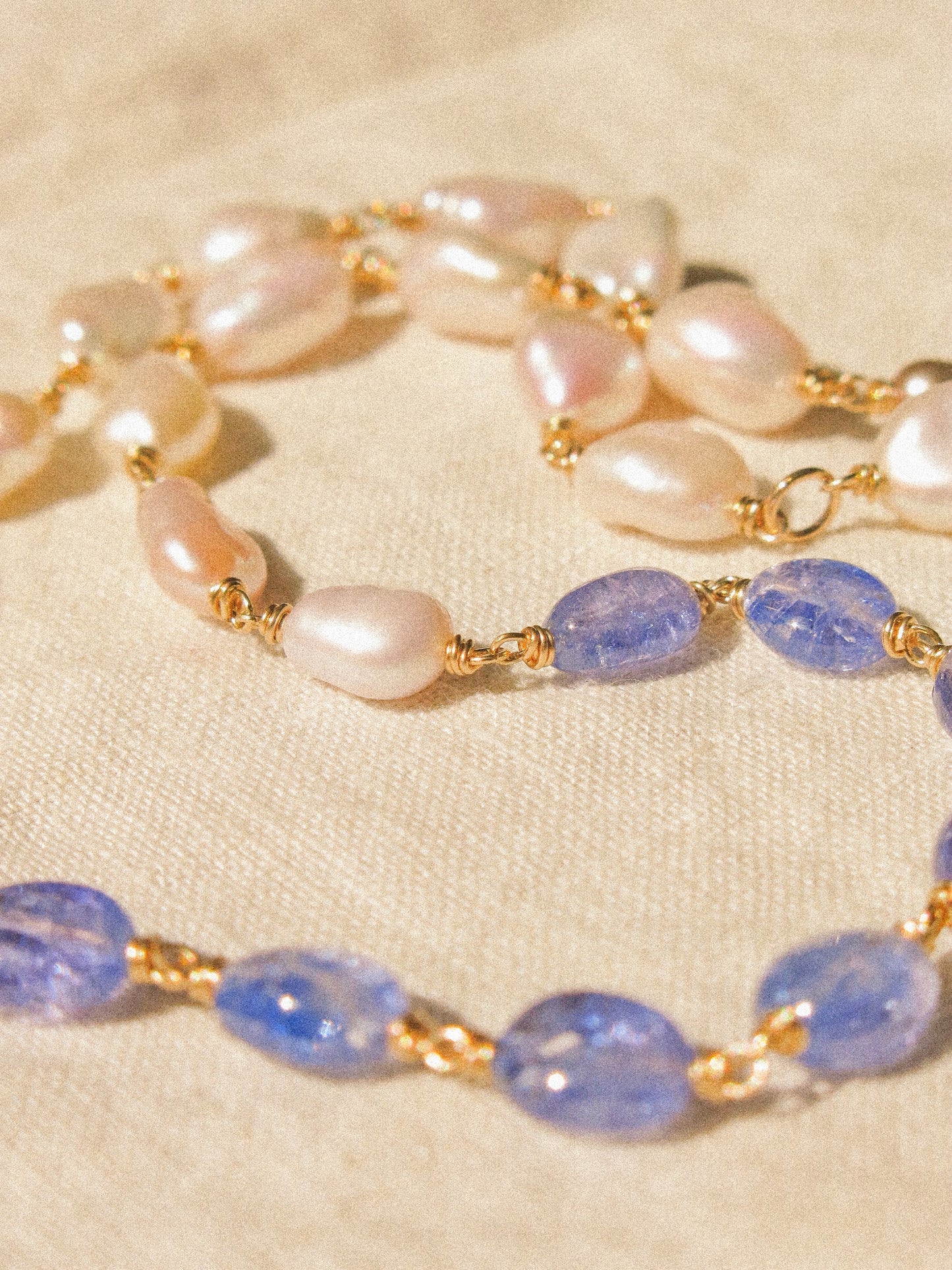 Organic White Keshi Pearl and Smooth Oval Tanzanite Delicate Choker Necklace