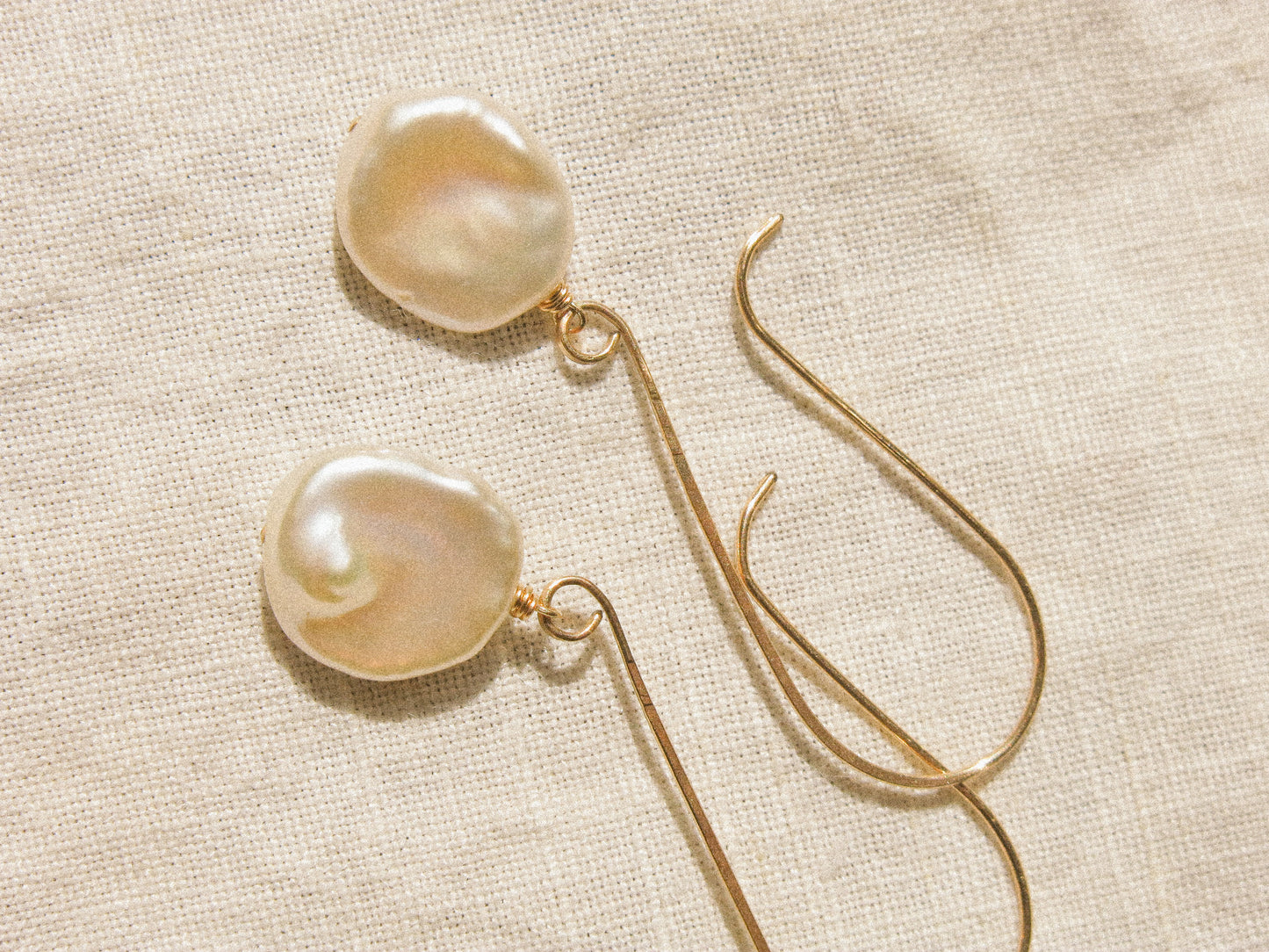 Rose White AAA Keshi Pearl Long Hook Dangle Earrings