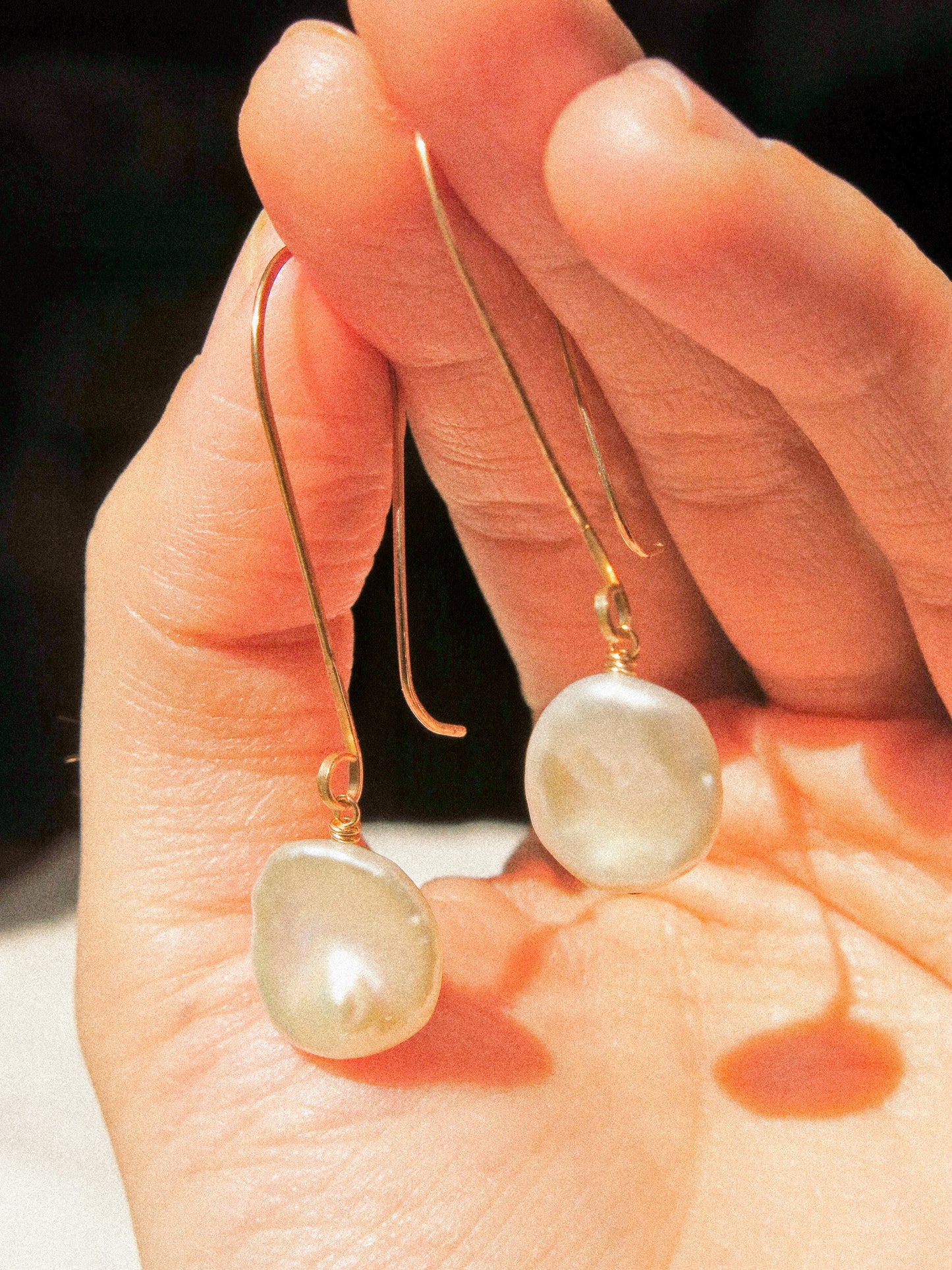 Rose White AAA Keshi Pearl Long Hook Dangle Earrings