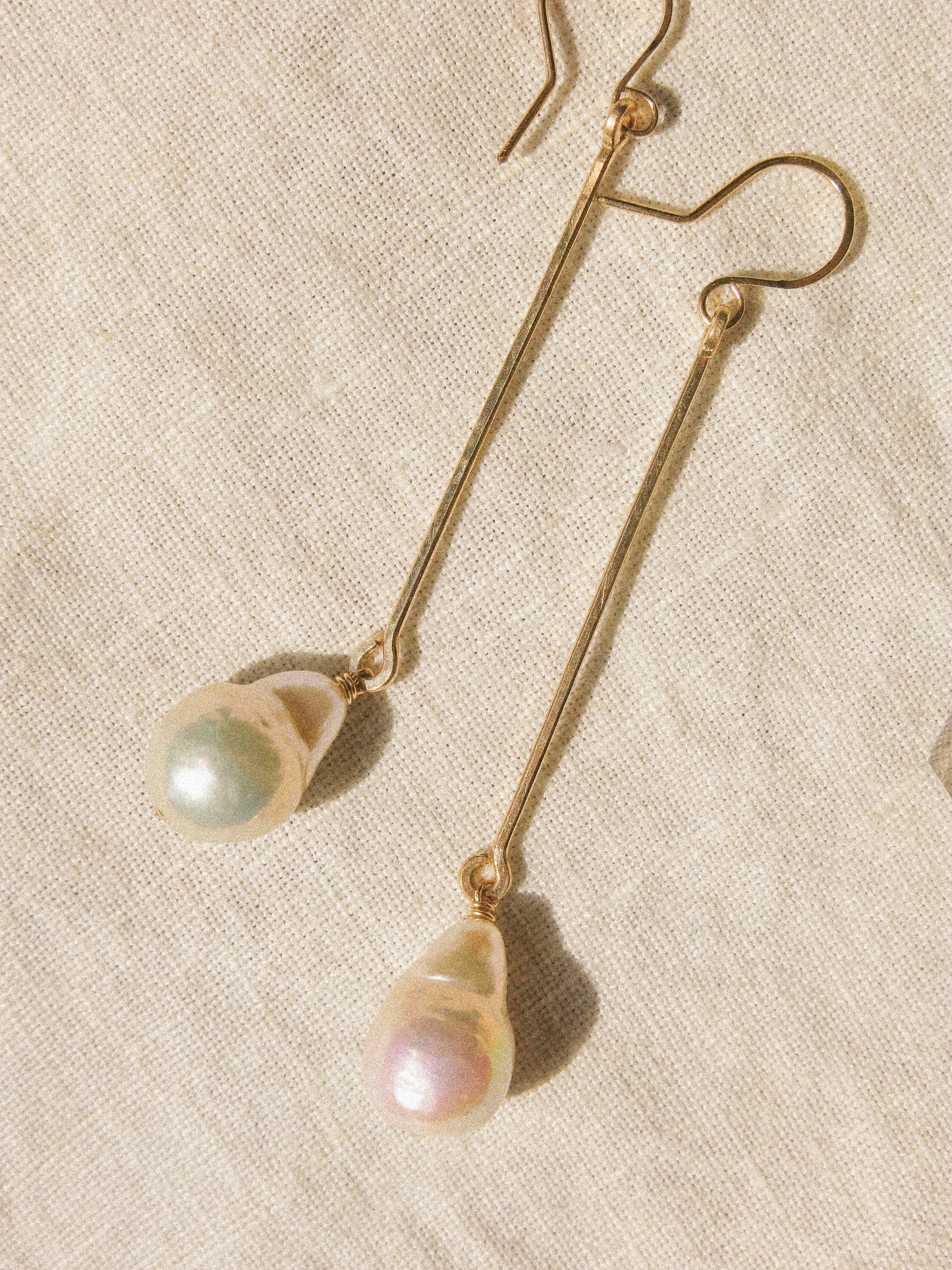 White Flameball Baroque Pearl Lantern Bar Earrings in 14K Gold Fill