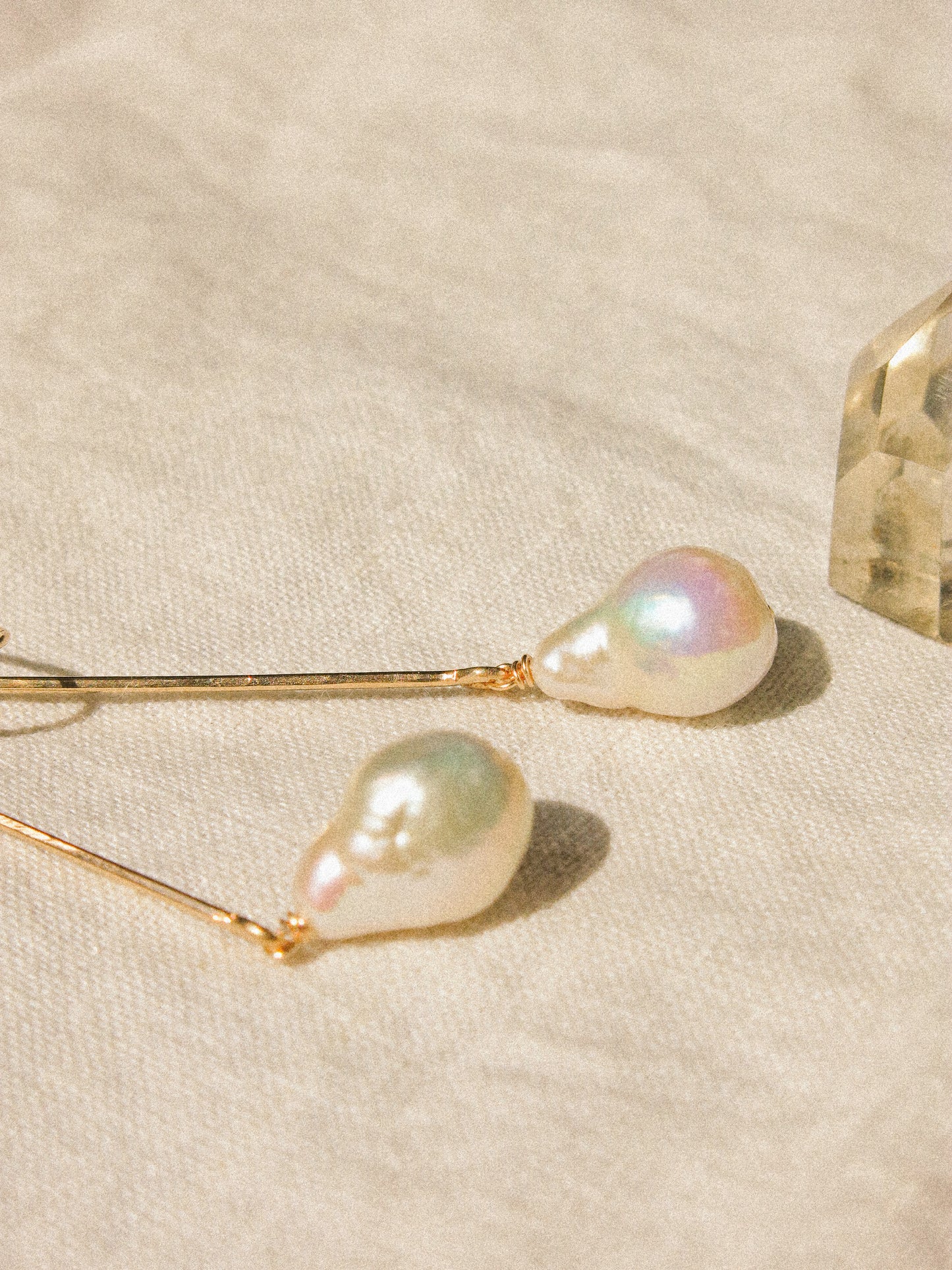 White Flameball Baroque Pearl Lantern Bar Earrings in 14K Gold Fill