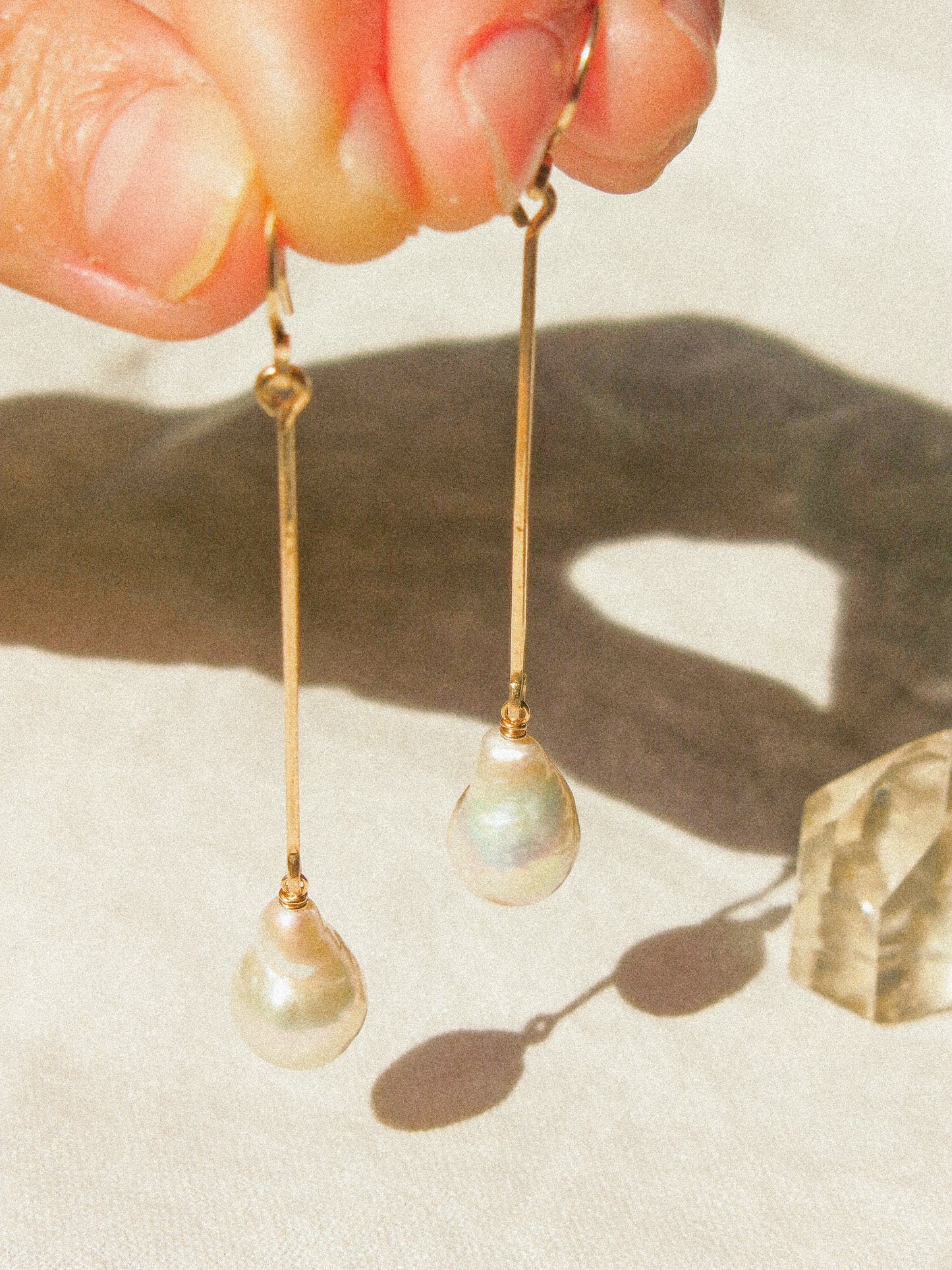 White Flameball Baroque Pearl Lantern Bar Earrings in 14K Gold Fill