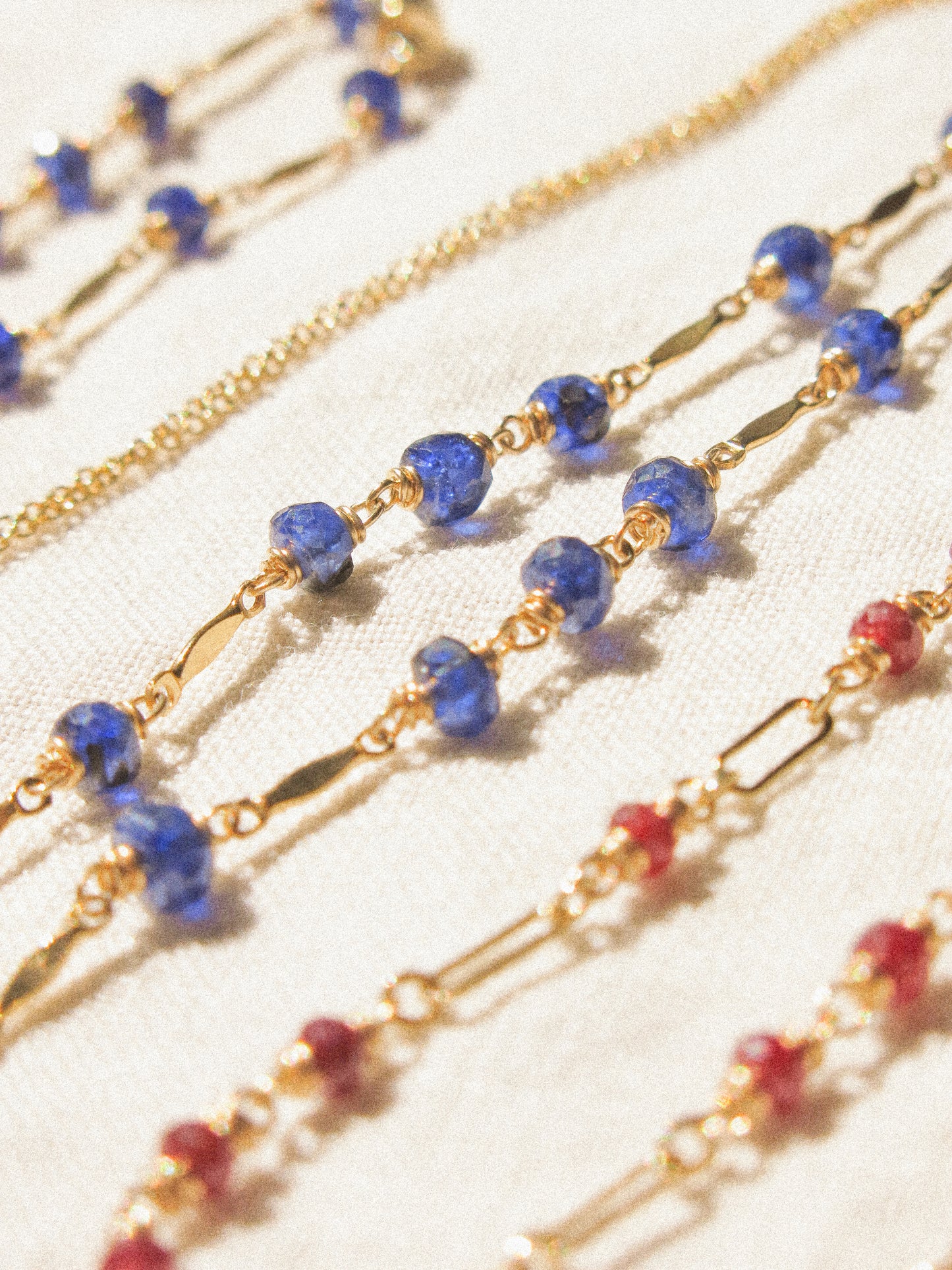 AAA Blue Sapphire Delicate Choker Necklace with Dapped Bars, 14K Gold Fill