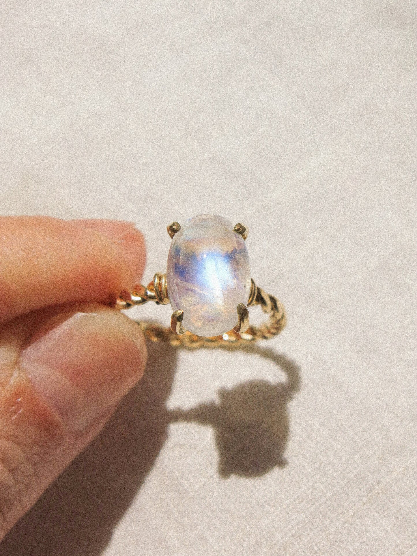 AAA Rainbow Moonstone prong set solitaire ring in 14K gold fill, size US 5.75, June birthstone, alternative engagement ring, moonstone ring