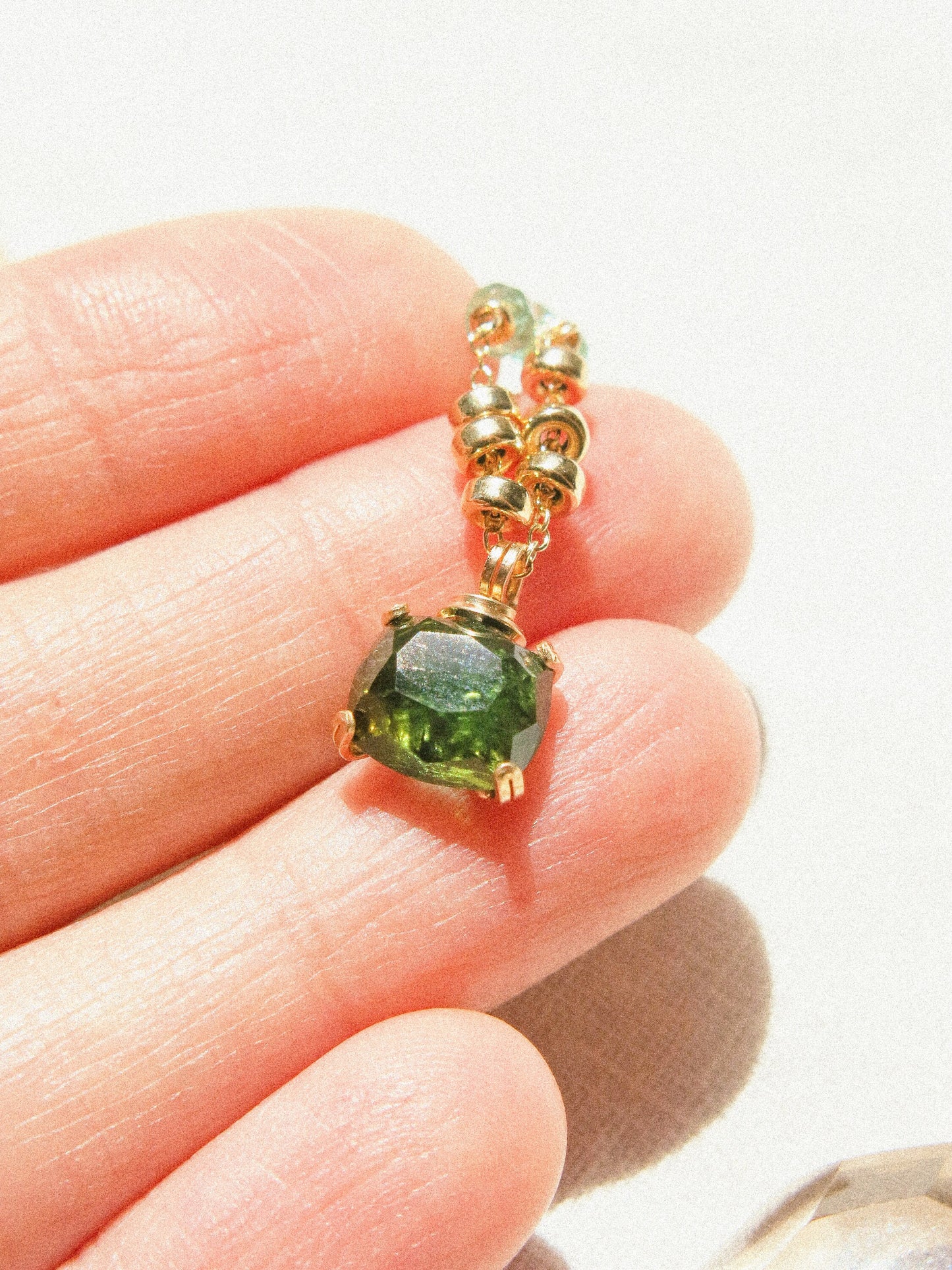 Forest Green faceted rectangle Tourmaline Prong Set Pendant and AAA Zambian Emerald Necklace in 14K Gold Fill, May and October birthstone